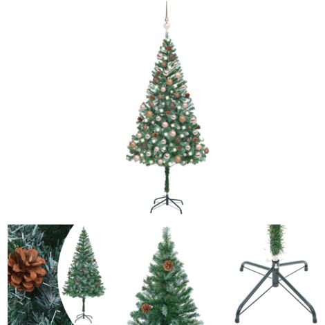 The Living Store Künstlicher Weihnachtsbaum mit Beleuchtung Kugeln Zapfen 180 cm -  Weihnachtsbäume
