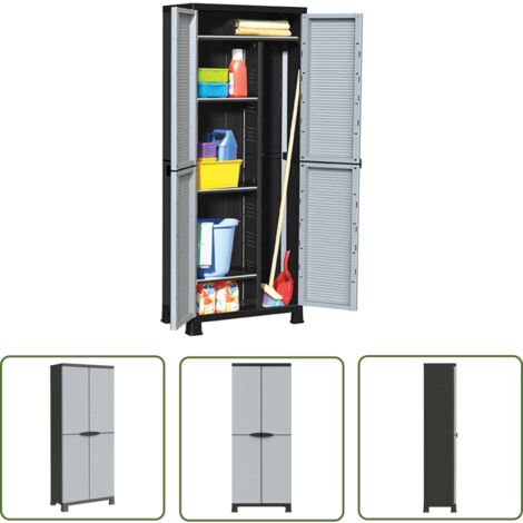 The Living Store Kunststoffschrank 68x39x171,5 cm - Aufbewahrungsbox - Garderobe - Werkzeugschrank - Plasticschrank - Grau