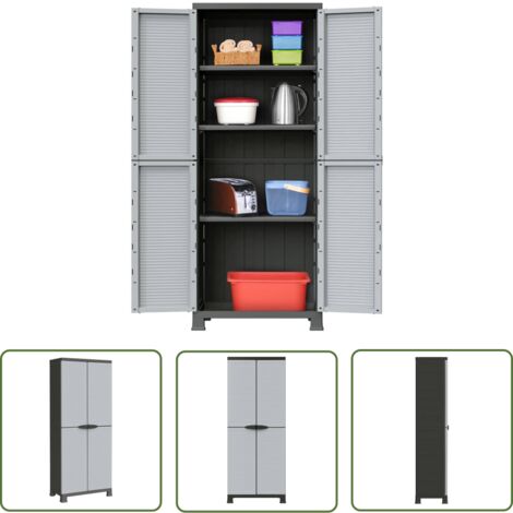 The Living Store Kunststoffschrank 68x39x171,5 cm - Aufbewahrungsbox - Garderobe - Werkzeugschrank - Regal - Grau