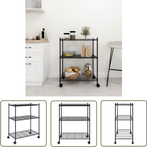 The Living Store Lagerregal mit 3 Böden und Rollen 60x35x81 cm Schwarz 150 kg - Industrieregal - Metallregal - Lageregel - Werkzeugschrank - Arbeitsraumorganisation