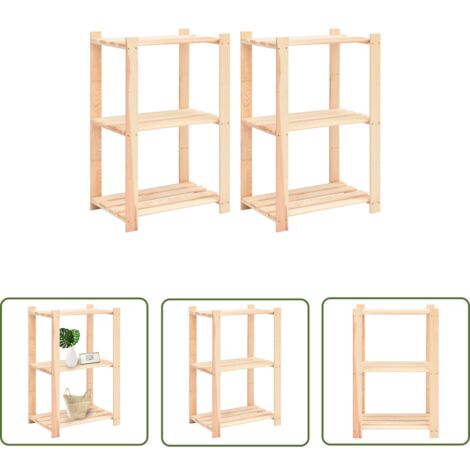 The Living Store Lagerregale 3 Böden 2 Stk. 60x38x90cm Massivholz Kiefer 150kg - Holzregal - Kiefernregal - Industrielles Regal - Lagerregal - Werkzeugschrank