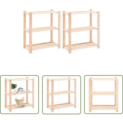The Living Store Lagerregale 3 Böden 2 Stk. 80x38x90cm Massivholz Kiefer 150kg - Holzregal - Kiefer Holzregal - Industrielles Regal - Stauraumlösungen - Wohnzimmer Regal