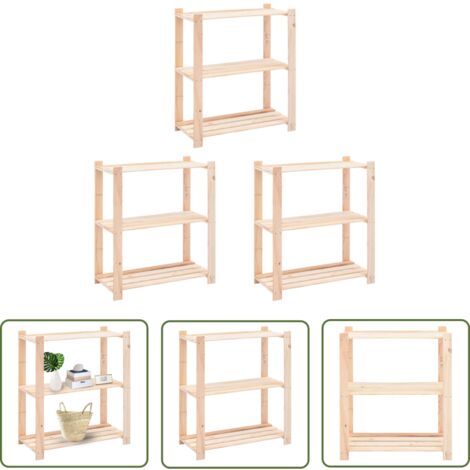 The Living Store Lagerregale 3 Böden 3 Stk. 80x38x90cm Massivholz Kiefer 150kg - Holzregal - Kiefernholzregal - Industrieregale - Lagerregal - Werkzeugschrank