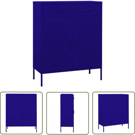The Living Store Lagerschrank Marineblau 80x35x101,5 cm Stahl - Metallschrank - Aufbewahrungsraum - Wohnzimmermöbel - Garderobe - Sideboard