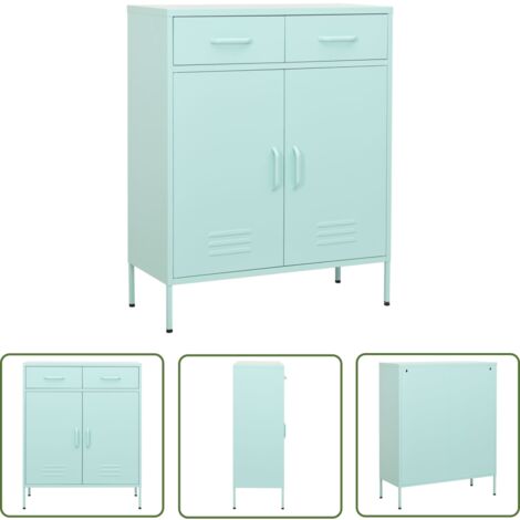 The Living Store Lagerschrank Minzgrün 80x35x101,5 cm Stahl - Metallschrank - Aufbewahrungsraum - Garderobe - Wohnzimmermöbel - Schlafzimmermöbel