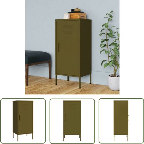 The Living Store Lagerschrank Olivgrün 42,5x35x101,5 cm Stahl - Schreibtischorganizer - Metallregal - Garderobe - Wohnzimmermöbel - Regal Grün