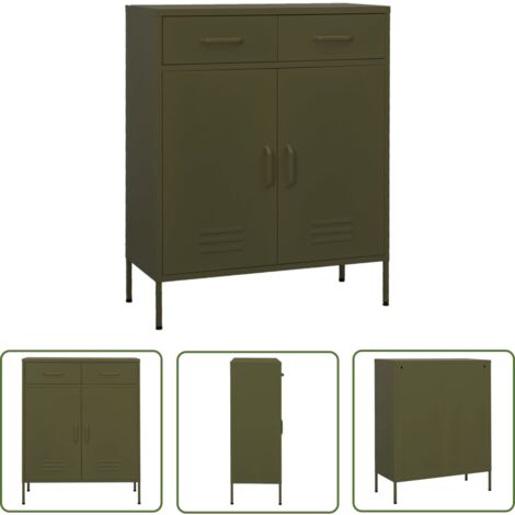 The Living Store Lagerschrank Olivgrün 80x35x101,5 cm Stahl - Stahlschrank - Garderobe - Aufbewahrungsraum - Wohnzimmermöbel - Schlafzimmermöbel