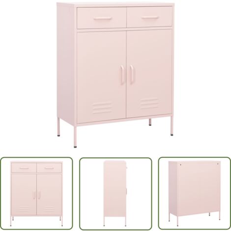 The Living Store Lagerschrank Rosa 80x35x101,5 cm Stahl - Stahlschrank - Rosa Schrank - Garderobe - Wohnzimmermöbel - Aufbewahrungsraum