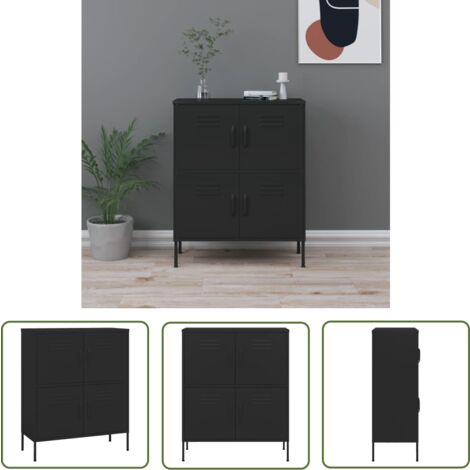 The Living Store Lagerschrank Schwarz 80x35x101,5 cm Stahl - Schrankschubladen - Metallregal - Garderobe Schwarz - Aufbewahrungsschrank - Wohnzimmermöbel