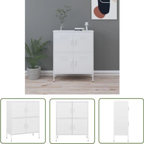 The Living Store Lagerschrank Weiß 80x35x101,5 cm Stahl - Schrankschubladen - Metallschrank - Weißer Schrank - Garderobe - Wohnzimmermöbel
