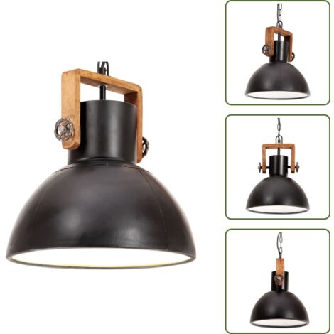The Living Store Lampada a Sospensione Industriale 25 W Nera Rotonda 30 cm E27 - Lampada a sospensione nera