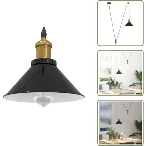 The Living Store Lampada a Sospensione Regolabile E27 Nero Lucido Ø22 cm Metallo - Illuminazione