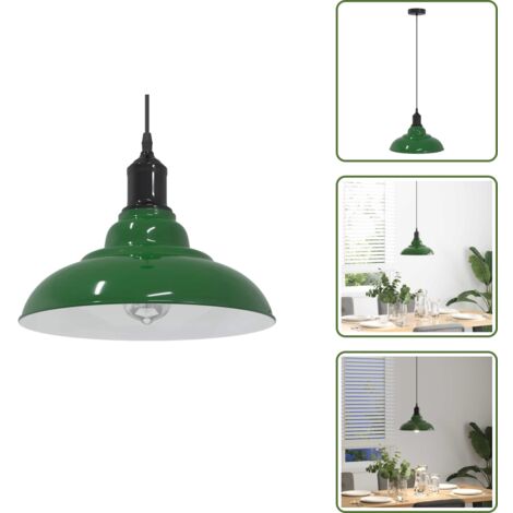 The Living Store Lampada a Sospensione Regolabile E27 Verde Lucido Ø31cm Metallo - Illuminazione