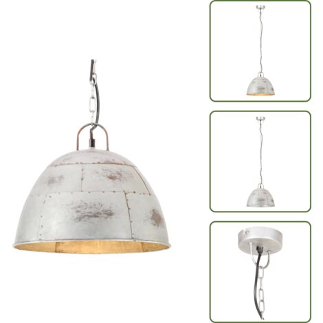 The Living Store Lampada a Sospensione Vintage 25 W Argento Rotonda 31 cm E27 - Lampada industriale