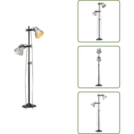 The Living Store Lampada da Pavimento con 2 Paralumi Argento E27 in Ghisa - Paralume in ferro