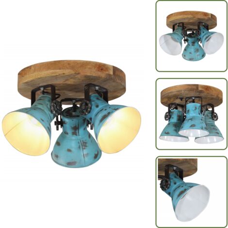 The Living Store Lampada da Soffitto 25 W Blu Anticato 35x35x25 cm E27 - Lampada industriale