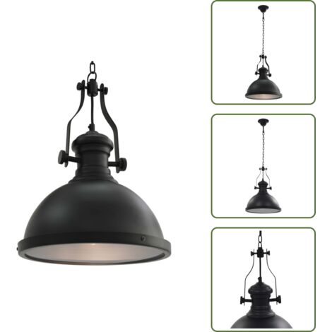 The Living Store Lampada da Soffitto Nera Rotonda E27 - Lampada industriale