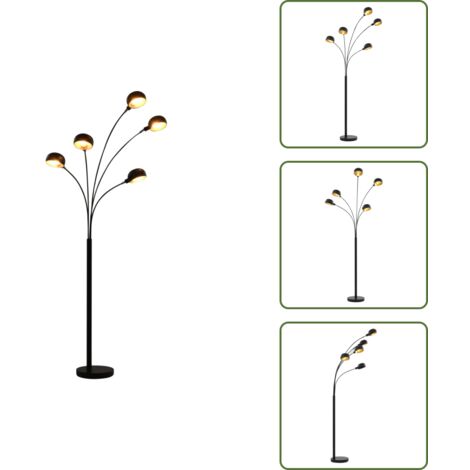 The Living Store Lampada da Terra 200 cm 5 Bulbi E14 Nero e Oro - Illuminazione ad arco