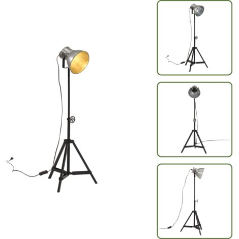 The Living Store Lampada da Terra 25 W Argento Vintage 35x35x65/95 cm E27 - Lampada industriale