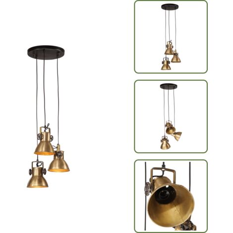 The Living Store Lampada Pensile 25 W Ottone Anticato 30x30x100 cm E27 - Lampada in ferro