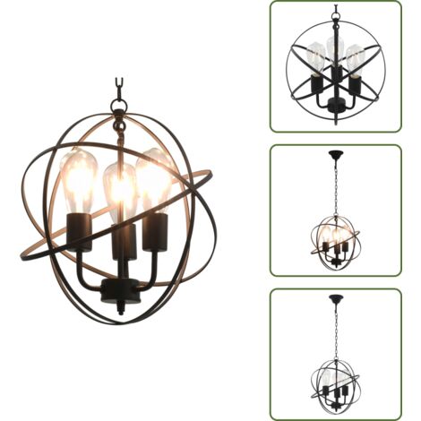 The Living Store Lampada Sferica a Sospensione Nera 3 Lampadine E27 - Lampada sferica