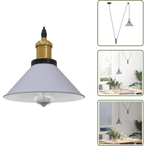 The Living Store Lampada Sospensione Regolabile E27 Grigio Lucido Ø22 cm Metallo - Lampada vintage