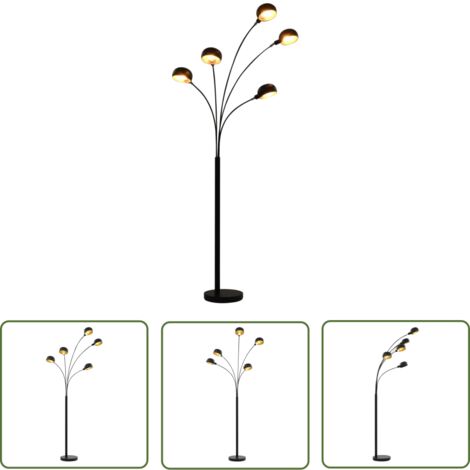 The Living Store Lampadaire 200 cm 5 x E14 Noir et doré - Lampadaire Moderne - Lampadaire Design - Lampadaire Ajustable - Lampadaire Arc - Éclairage Intérieur