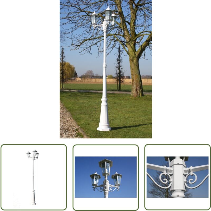 Lampadaire de jardin 3 bras 215 cm Blanc Aluminium - Lampe De Jardin - Lampadaire Extérieur - Éclairage Extérieur - Luminaire De Terrasse