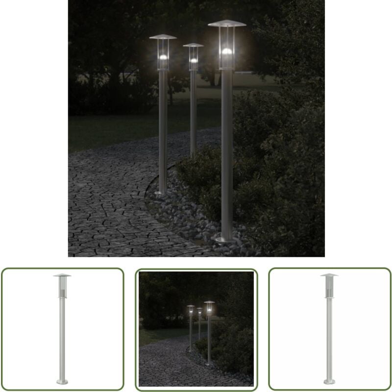 Lampadaire d'extérieur argenté 100 cm acier inoxydable - Lampadaire Exterieur - Éclairage Extérieur - Luminaire Extérieur - Lampe Terrasse - Lumière