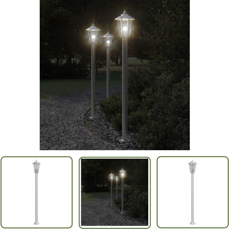 Lampadaire d'extérieur argenté 120 cm acier inoxydable - Lampadaire Exterieur - Éclairage Extérieur - Luminaire Extérieur - Lampe Terrasse - Lumière
