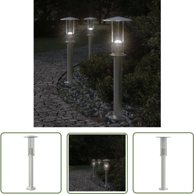 Lampadaire d'extérieur argenté 60 cm acier inoxydable - Lampadaire Exterieur - Éclairage Extérieur - Luminaire Extérieur - Lampe Terrasse - Lumière