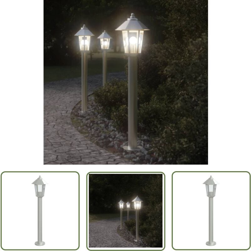 Lampadaire d'extérieur argenté 80 cm acier inoxydable - Lampadaire Exterieur - Éclairage Extérieur - Luminaire Extérieur - Lampe De Terrasse
