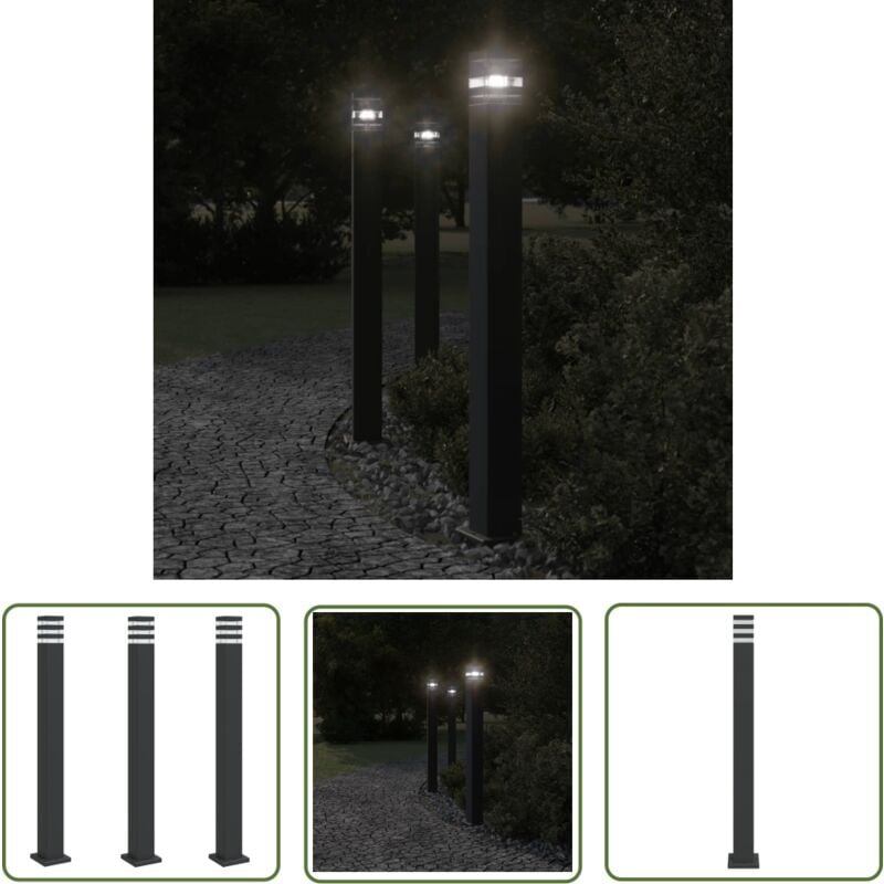 Lampadaires d'extérieur 3 pcs noir 110 cm aluminium - Lampadaire Exterieur - Éclairage Extérieur - Luminaire Extérieur - Lampe Terrasse - Lampe
