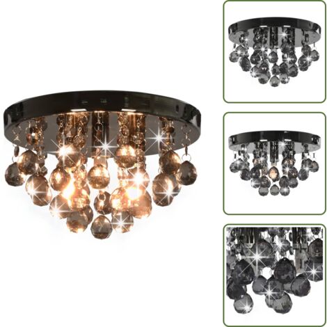 The Living Store Lampadario con Perle Fumé Tondo Nero G9 - Lampadario nero
