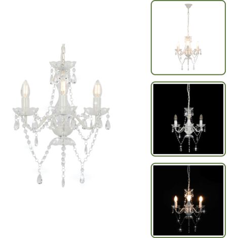The Living Store Lampadario con Perline Bianco Tondo 3 E14 - Illuminazione a sospensione
