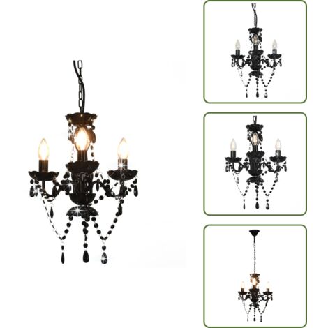 The Living Store Lampadario con Perline Nero Tondo 3 E14 - Lampadario tondo