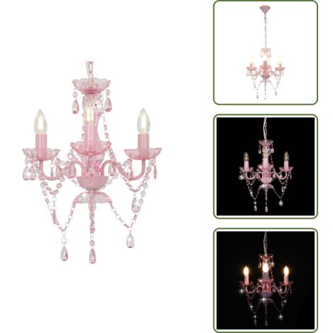 The Living Store Lampadario con Perline Rosa Tondo 3 E14 - Lampadario con perline