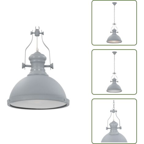 The Living Store Lampadario Grigio Rotondo E27 - Lampada da soffitto