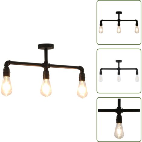The Living Store Lampadario Nero per 3 Lampadine E27 - Lampadario nero