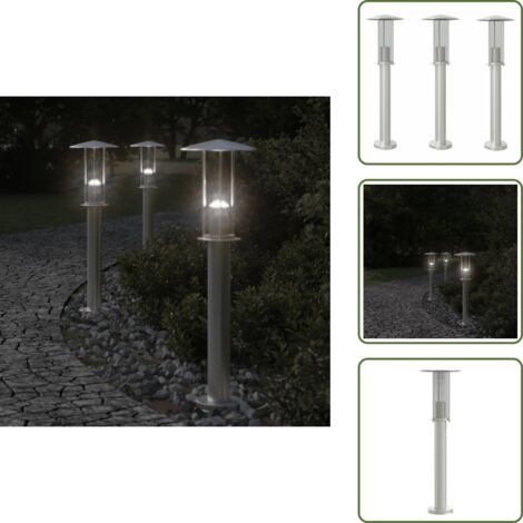 The Living Store Lampade da Terra per Esterni 3 pz Argento 60 cm in Acciaio Inox - Illuminazione esterna