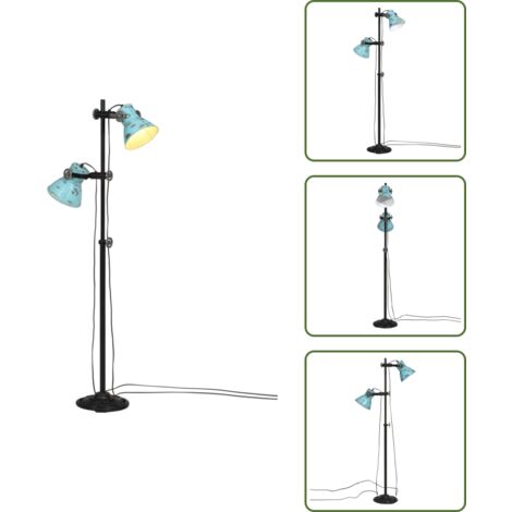 The Living Store Lámpara de pie azul desgastado 25 W E27 25x25x90/140 cm - Lámpara industrial