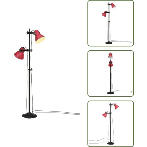 The Living Store Lámpara de pie rojo desgastado 25 W E27 25x25x90/140 cm - Lámpara industrial