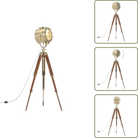 The Living Store Lámpara de suelo con trípode madera maciza de mango 165 cm - Lámpara retro