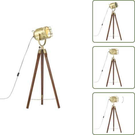 The Living Store Lámpara de suelo con trípode madera maciza de mango 97 cm - Lámpara retro