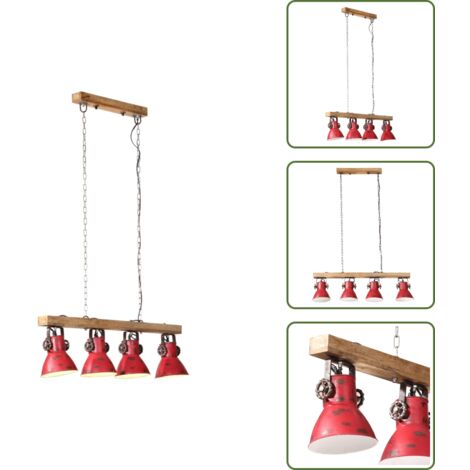 The Living Store Lámpara de techo rojo desgastado 25 W E27 90x24x111 cm - Lámpara industrial