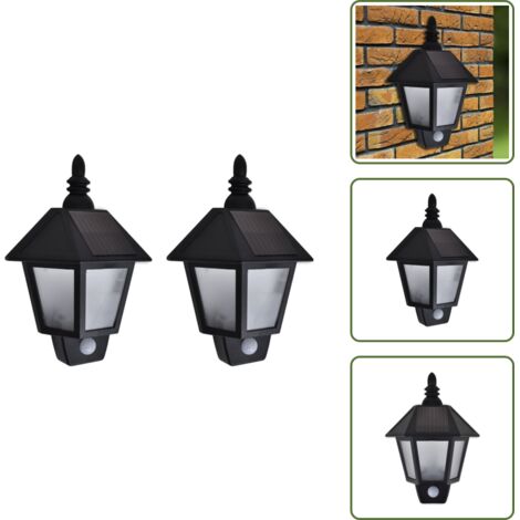 The Living Store Lámparas de pared solares 2 uds con sensor de movimiento negro - Iluminación solar