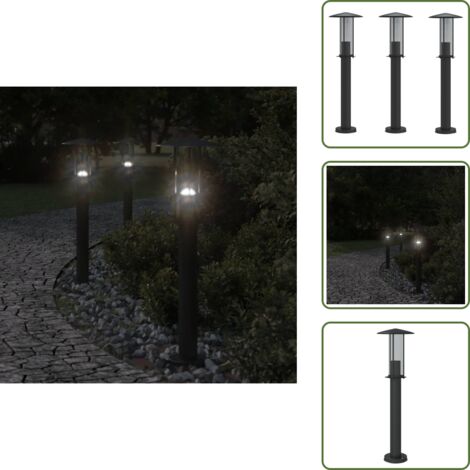 The Living Store Lámparas de suelo de exterior 3 uds acero inoxidable negro 60cm - Lámparas de suelo