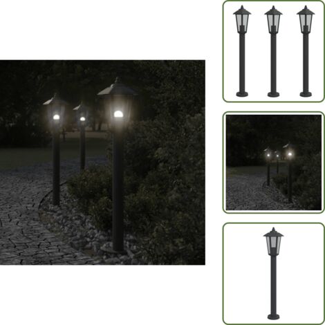 The Living Store Lámparas de suelo de exterior 3 uds acero inoxidable negro 80cm - Lámparas de suelo