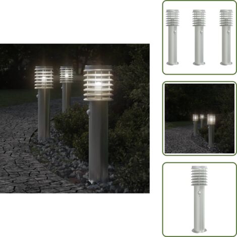 The Living Store Lámparas de suelo de exterior con sensor 3 uds acero inox 60 cm - Lámparas de suelo