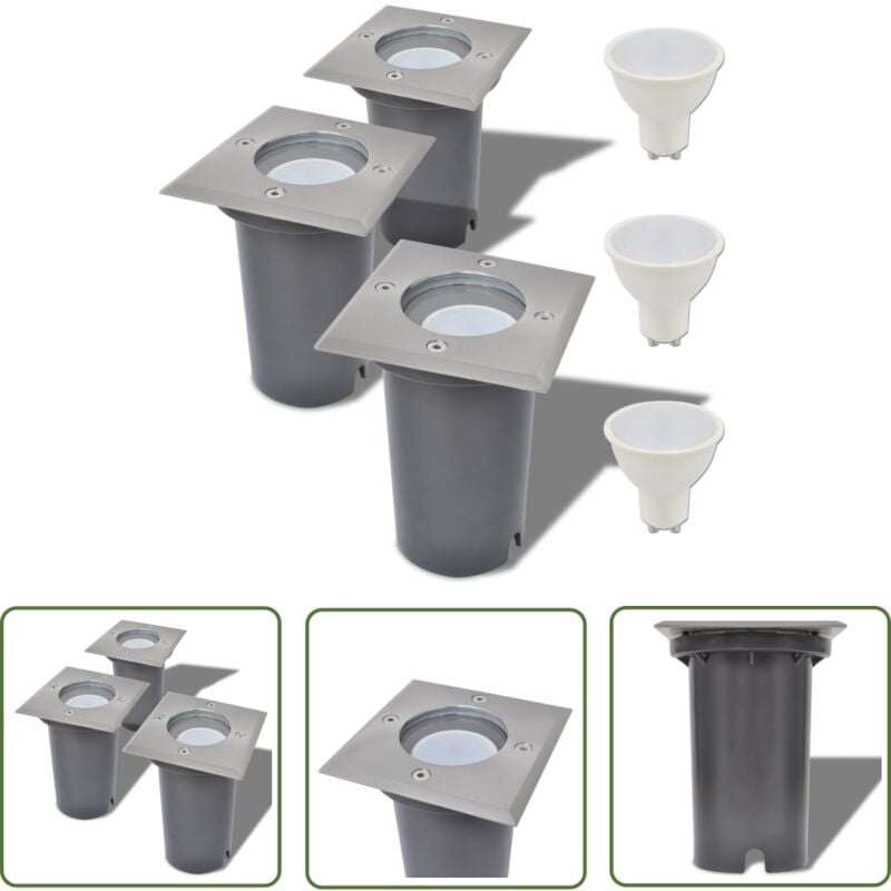 Lampes au sol à led d'extérieur 3 pcs carré - Lampe De Sol Extérieure - Éclairage Extérieur - Lampadaire Extérieur - Luminaire Led - Lumières